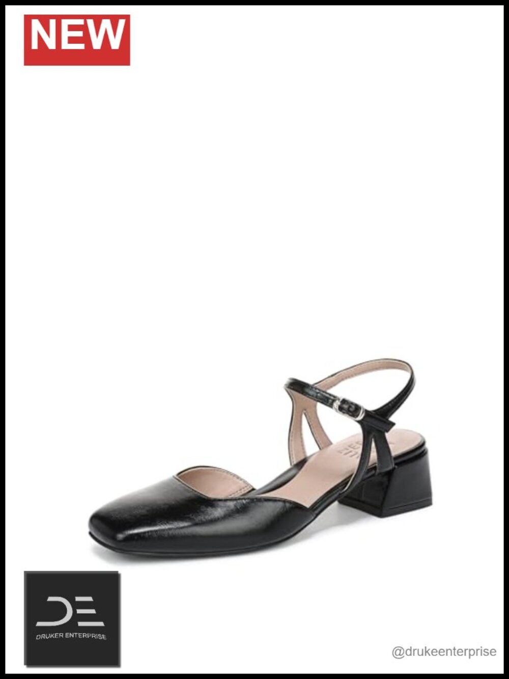 Naturalizer Hattie Strappy PU Block Heel Pump Square Toe Slingback